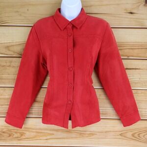 Relativity Long Sleeve Button Up Shirt Womens Sz PM Red Polyester Suede Collared